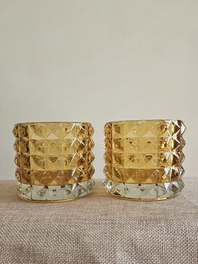 Amber Glass Candle Holders - Set Of 2